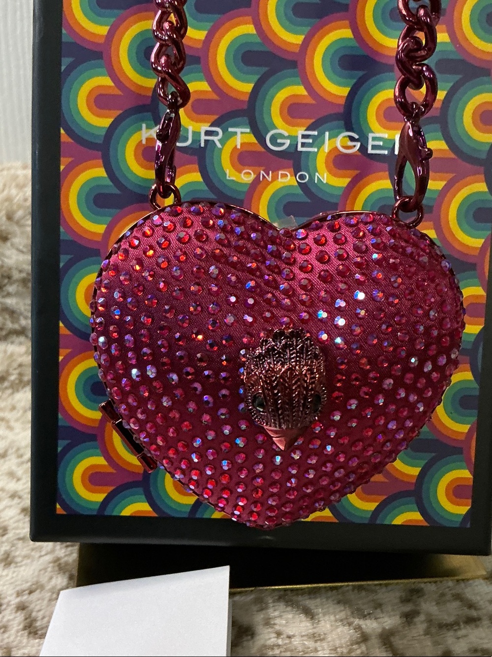 Kurt Geiger London Micro Heart Clutch Bag, Covered in Sparkling Pink Crystals - Picture 5 of 6
